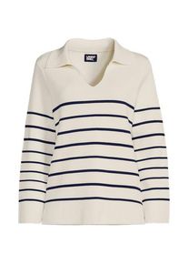LANDS' END Feinstrick-Polopullover, Damen,  Wei&szlig;, Baumwolle, by Lands' End