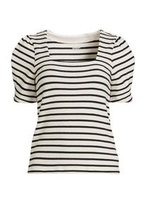 LANDS' END Gestreiftes Baumwollshirt mit eckigem Ausschnitt und Puff&auml;rmeln, Damen,  Wei&szlig;, Baumwolle, by Lands' End