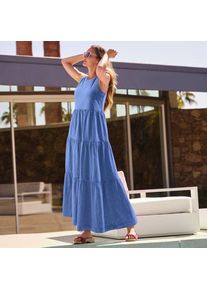 LANDS' END Maxi-Baumwollkleid aus Flammgarn, Damen,  Blau, Baumwolle, by Lands' End