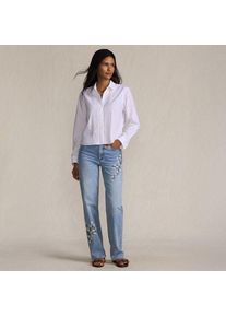 LANDS' END Bestickte Soft Denim Relaxte Straight Fit Jeans Mid Waist, Damen,  Blau, Elasthan/Baumwoll-Mischung, by Lands' End