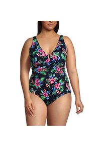 LANDS' END Badeanzug mit Ringdetail und V-Ausschnitt, Damen,  Blau, Nylon-Mischung, by Lands' End