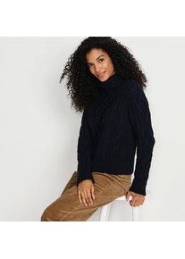 LANDS' END Zopfmuster-Rollkragenpullover DRIFTER, Damen,  Schwarz, Baumwolle, by Lands' End
