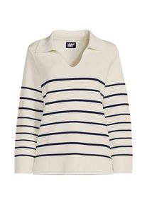 LANDS' END Feinstrick-Polopullover, Damen,  Wei&szlig;, Baumwolle, by Lands' End