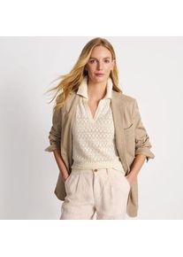 LANDS' END &Auml;rmelloser Lochmuster-Pullover mit Polokragen, Damen,  Wei&szlig;, Baumwolle/Viskose, by Lands' End