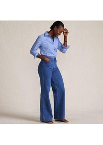 LANDS' END Soft Denim Jeans mit weitem Bein und Flecht-Detail, Damen,  Blau, Elasthan/Baumwoll-Mischung, by Lands' End