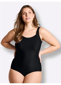 sheego Gro&szlig;e Gr&ouml;&szlig;en Badeanzug mit raffiniertem R&uuml;ckenausschnitt, schwarz, Gr&ouml;&szlig;e 48D - Damen