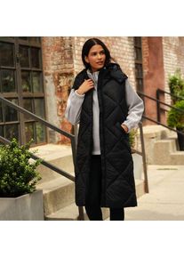 LANDS' END Lange isolierte Steppweste, Damen,  Schwarz, Polyester, by Lands' End