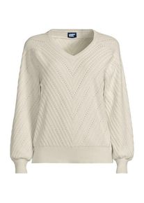 LANDS' END Ajourpullover mit V-Ausschnitt, Damen,  Wei&szlig;, Baumwolle/Nylon/Baumwoll-Mischung, by Lands' End