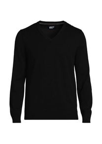 LANDS' END V-Pullover aus Baumwoll-Feinstrick, Herren,  Schwarz, Baumwolle, by Lands' End