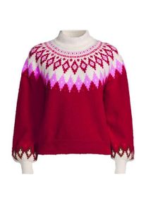 LANDS' END Flauschiger Fair Isle Pullover mit Ballon&auml;rmeln, Damen,  Rot, Polyester-Mischung/Nylon-Mischung, by Lands' End