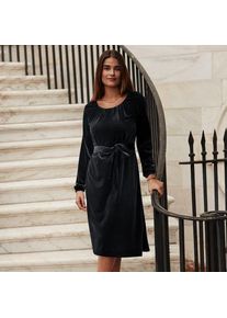LANDS' END Samtkleid mit Bindeg&uuml;rtel, Damen,  Schwarz, Polyester-Mischung, by Lands' End