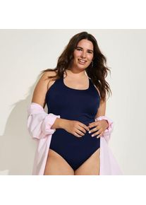 LANDS' END Komfort-Badeanzug mit gekreuzten Tr&auml;gern, hohes Bein,, Damen,  Blau, Nylon-Mischung, by Lands' End