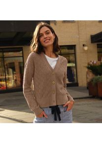 LANDS' END Cardigan aus Leinenmix, Damen,  Braun, Baumwolle/Leinen/Baumwoll-Mischung, by Lands' End
