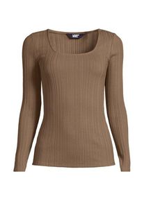 LANDS' END Baumwoll/Modal-Rippshirt mit eckigem Ausschnitt, Damen,  Braun, by Lands' End
