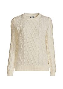 LANDS' END Aran-Rundhalspullover DRIFTER, Damen,  Wei&szlig;, Baumwolle, by Lands' End