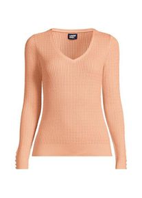 LANDS' END Feinstrick-Zopfmusterpullover mit V-Ausschnitt, Damen,  Orange, Baumwolle, by Lands' End