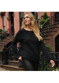LANDS' END Noppenpullover, Damen,  Schwarz, Baumwolle, by Lands' End