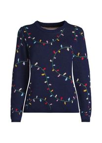LANDS' END Feinstrick-Weihnachtspullover Lichterkette, Damen,  Blau, Baumwolle, by Lands' End