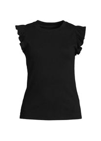 LANDS' END Baumwollripp-Top mit Volants, Damen,  Schwarz, Baumwolle/Elasthan, by Lands' End