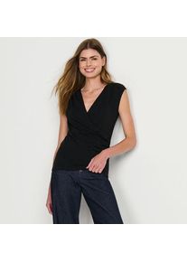 LANDS' END Leichtes Wickeltop aus Baumwolle/Modal-Mix, Damen,  Schwarz, Elasthan/Baumwoll-Mischung/Baumwolle Modal, by Lands' End
