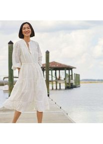LANDS' END Stufenkleid mit Lochstickerei, Damen,  Wei&szlig;, Baumwolle, by Lands' End