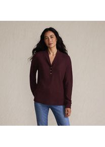 LANDS' END Waffelstrick-Henleyshirt, Damen,  Rot, Baumwoll-Mischung/Polyester-Mischung, by Lands' End