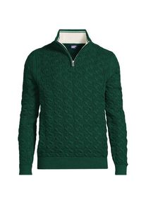 LANDS' END Strukturierter Drifter Pullover mit Rei&szlig;verschluss, Herren,  Gr&uuml;n, Baumwolle, by Lands' End