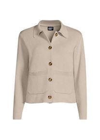 LANDS' END Feinstrick-Jacke aus Baumwolle, Damen,  Beige, Baumwolle, by Lands' End