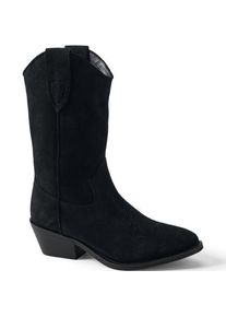 LANDS' END Westernstiefel aus Veloursleder, Damen,  Schwarz, Leder/Rauleder, by Lands' End