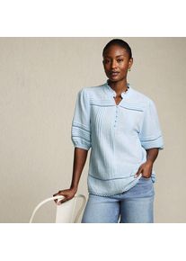 LANDS' END Musselin-Bluse mit Leiterborte, Damen,  Blau, Baumwolle, by Lands' End