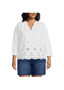 LANDS' END Bluse mit Lochmuster und geschlitztem Ausschnitt, Damen,  Wei&szlig;, Baumwolle, by Lands' End