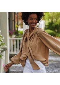 LANDS' END Schluppenbluse mit Ballon&auml;rmeln, Damen,  Braun, Nylon/Viskose, by Lands' End