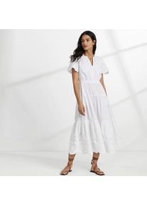 LANDS' END Besticktes Maxikleid aus Baumwolle, Damen,  Wei&szlig;, Baumwolle, by Lands' End