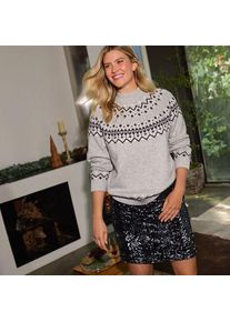 LANDS' END Samt-Paillettenrock, Damen,  Grau, Elasthan/Polyester, by Lands' End