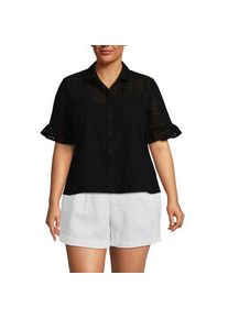 LANDS' END Lochmuster-Bluse mit R&uuml;schen&auml;rmeln, Damen,  Schwarz, Baumwolle, by Lands' End