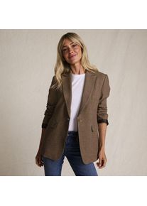 LANDS' END Karierter Blazer, Damen,  Beige, Polyester/Viskose/Polyester-Mischung, by Lands' End