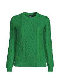 LANDS' END Aran-Rundhalspullover DRIFTER, Damen,  Gr&uuml;n, Baumwolle, by Lands' End