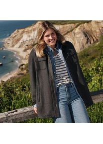 LANDS' END Luxe Fleece-Hemdjacke, Damen,  Schwarz, Polyester, by Lands' End