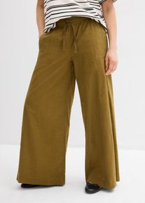 bonprix Palazzo-Hose aus reiner Baumwolle, gr&uuml;n, Gr.50, Weit geschnittene Hose aus feiner Strukturbaumwolle mit Tunnelzug-Schn&uuml;rung und seitlichen Eingriffstaschen., aus 100% Baumwolle