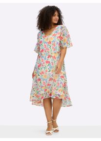 sheego Gro&szlig;e Gr&ouml;&szlig;en Chiffonkleid mit Volant am Saum, ecru-lila-gemustert, Gr&ouml;&szlig;e 54 - Damen