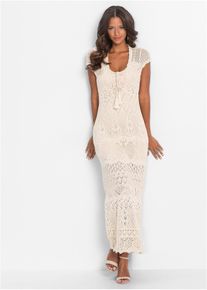bonprix Strickkleid mit Ajour-Muster, beige, Gr.44/46 (L), Hinrei&szlig;endes Strickkleid mit Ajour-Muster und Schn&uuml;rung, 50% Baumwolle