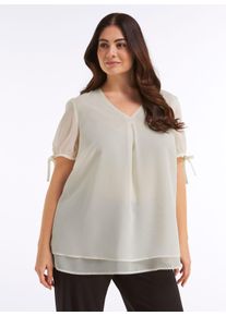 sheego Gro&szlig;e Gr&ouml;&szlig;en Tunika mit Schleifendetails an den Ballon&auml;rmeln, champagner, Gr&ouml;&szlig;e 46 - Damen