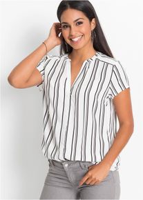 Kurzarmbluse bonprix, Damen, Gr. 44, wei&szlig;, schwarz gestreift, Web, Obermaterial: 100% Viskose, regular fit, Blusen Kurzarmbluse, Regular Fit, f&uuml;r Businessmode, aus Viskose, feminin gestaltet