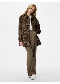 Hemdjacke Pieces "PCSAGA SHACKET NOOS", Damen, Gr. M, schwarz aop:leopard, Web, Obermaterial: 100% Polyester, bedruckt, regular fit, Jacken Hemdjacke