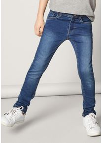 Slim-fit-Jeans name it "NKMTHEO XSLIM SWE JEANS 3113-TH NOOS", M&auml;dchen, Gr. 116, N-Gr, blau (medium blau denim), Denim/Jeans, Obermaterial: 70% Baumwolle, 27% Polyester, 3% Elasthan, Abriebeffekte, slim fit lang, Jeans Slim-fit-Jeans