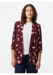 Blusenblazer Pieces "PCBOSELLA 3/4 PRINTED BLAZER NOOS", Damen, Gr. L, gr&uuml;n (tawny port aop:flower), Web, Obermaterial: 98% Polyester, 2% Elasthan, bedruckt, figurumspielend h&uuml;ftbedeckend, V-Ausschnitt, Blazer Blusenblazer, mit 3/4 &Auml;rmel
