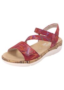Keilsandalette Remonte, Damen, Gr. 37, bunt (rot multi), Leder, Schuhe Keilsandalette, Sommerschuh, Klettschuh, Riemchensandale mit Softfu&szlig;bett