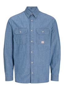Jack & Jones Langarmhemd JACK & JONES "JPRBLUHARRY CHAMBRAY L/S SHIRT", Herren, Gr. XXL, N-Gr, medium blau denim, Web, Obermaterial: 100% Baumwolle, unifarben, regular fit, Hemden Langarmhemd
