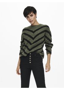 Strickpullover Only "ONLELIZA L/S PULLOVER KNT NOOS", Damen, Gr. XL, schwarz (lizard detail:w, schwarz), Strick, Obermaterial: 81% Polyacryl, 19% Polyester, gestreift, gerade normal, Rundhals, Strickb&uuml;ndchen, Pullover Strickpullover, Kunstfaser, regular fit