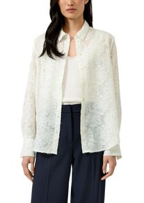 Langarmbluse s.Oliver BLACK LABEL, Damen, Gr. 40, ecru, Web, Obermaterial: 100% Polyester, leicht transparent, unifarben, l&auml;ssig geschnitten h&uuml;ftbedeckend, Rundhals, 1-Knopf-Manschette, Blusen Langarmbluse, mit Bl&uuml;ten-Appllikationen, transparent